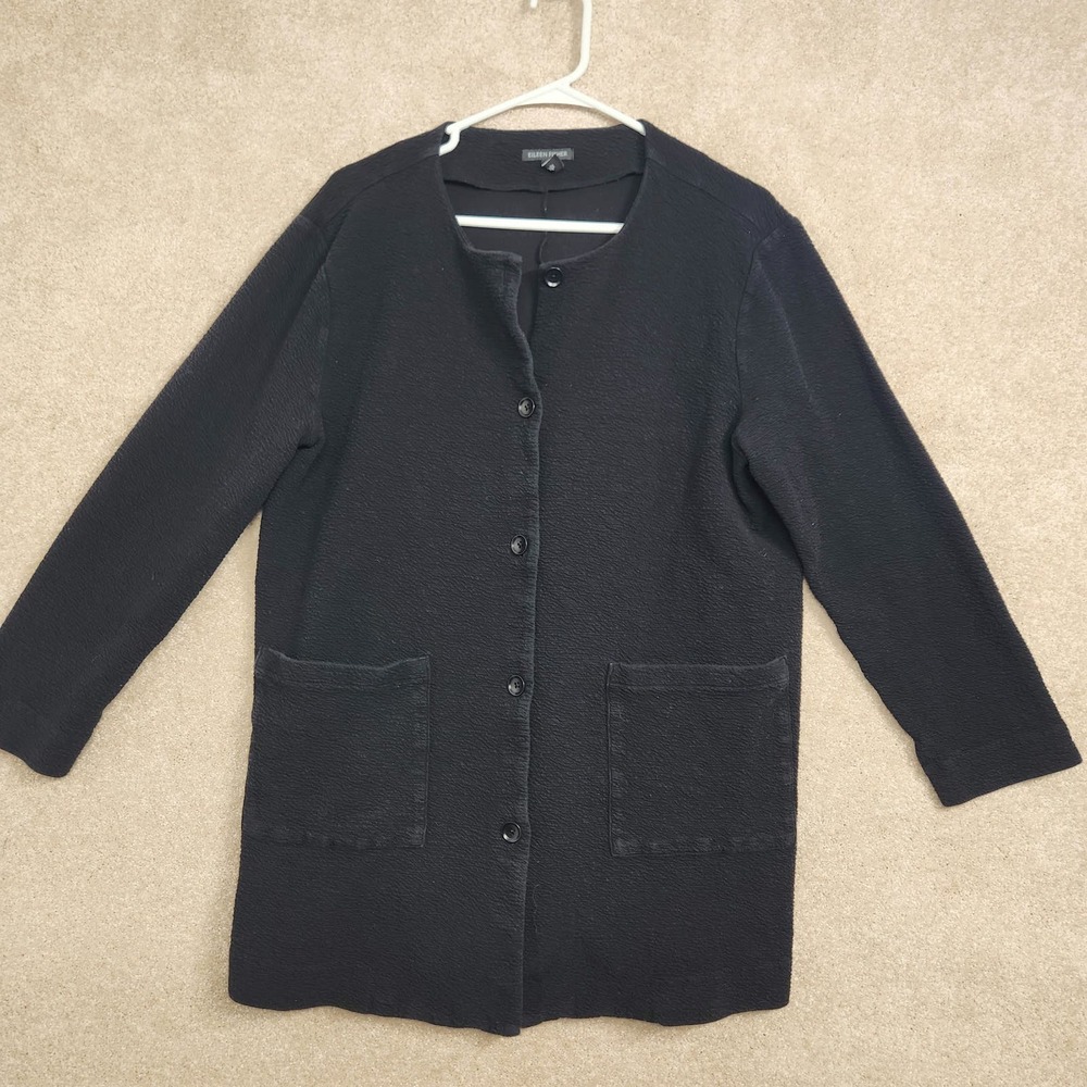 Eileen Fisher Organic Cotton Crinkled Knit Jacket Size Large